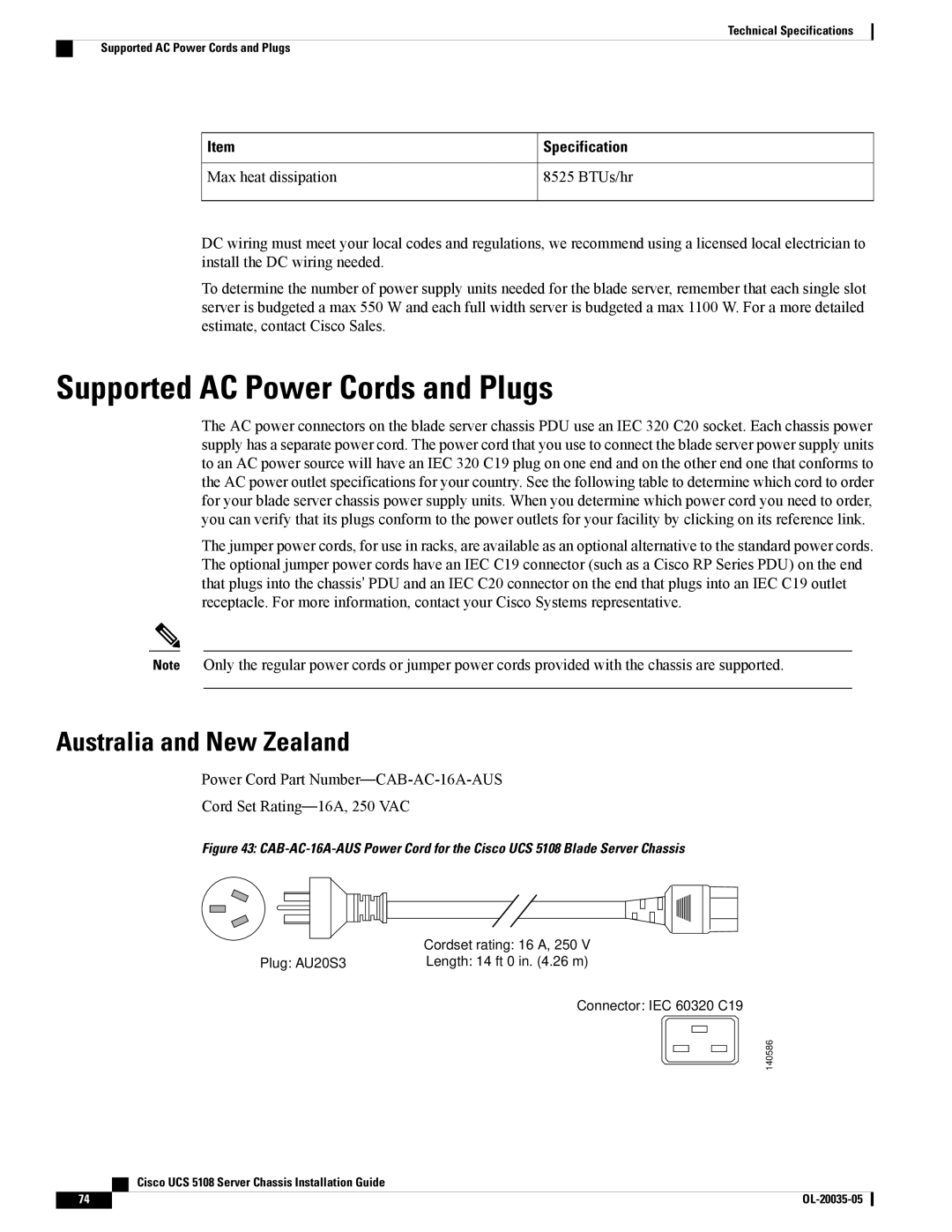 Cisco Systems UCSEZINFRACHSS manual Supported AC Power Cords and Plugs, Australia and New Zealand 