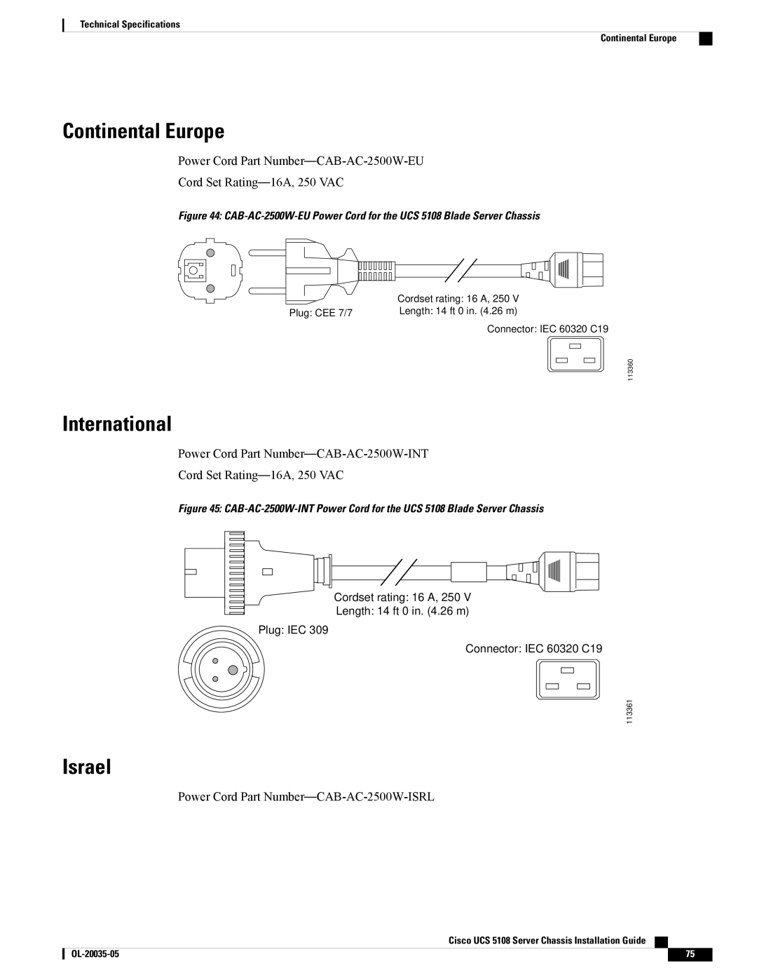 Cisco Systems UCSEZINFRACHSS manual Continental Europe, International, Israel 