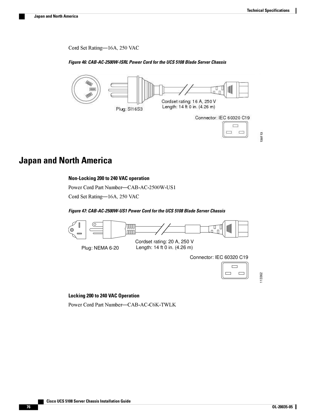 Cisco Systems UCSEZINFRACHSS manual Japan and North America, Non-Locking 200 to 240 VAC operation 