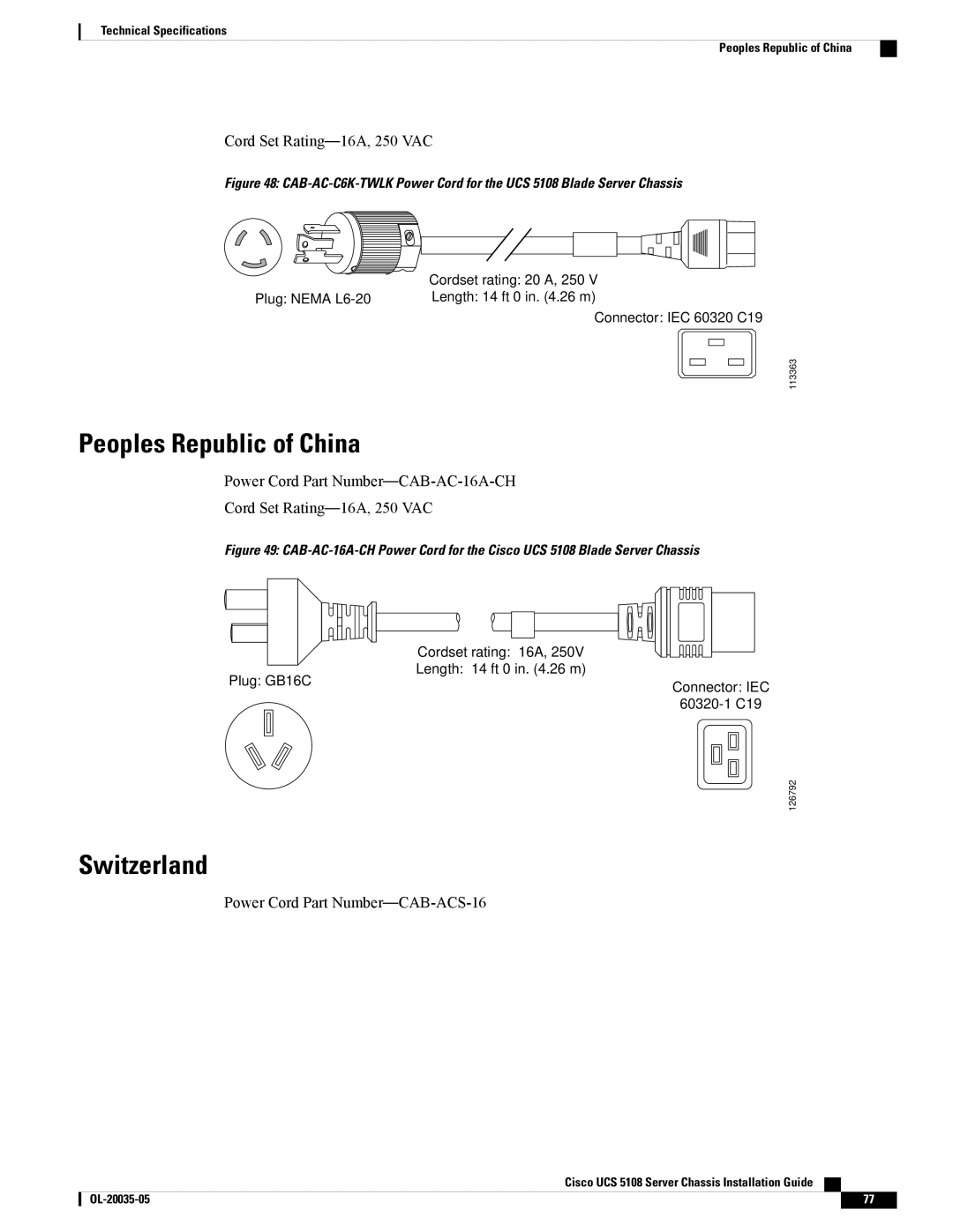 Cisco Systems UCSEZINFRACHSS manual Peoples Republic of China, Switzerland 