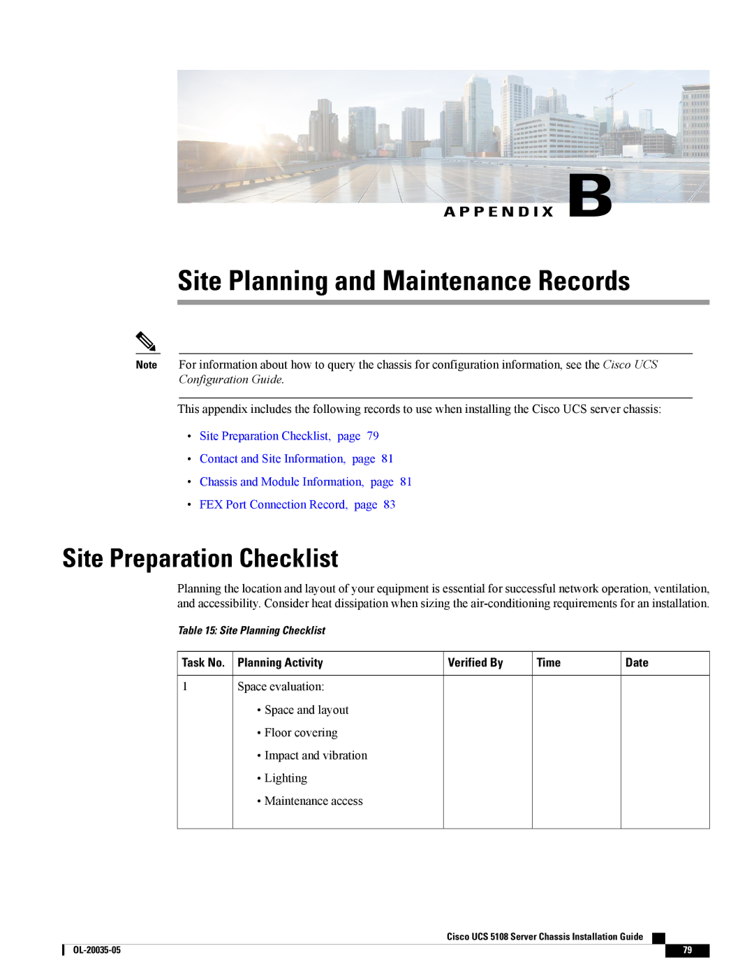 Cisco Systems UCSEZINFRACHSS manual Site Preparation Checklist, Task No. Planning Activity Verified By Time 