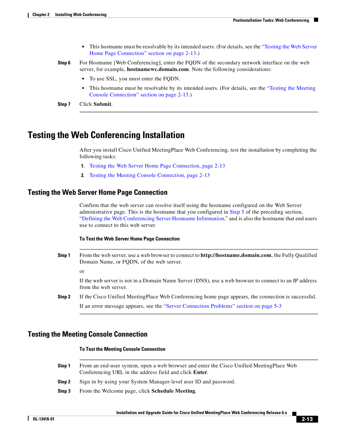 Cisco Systems Unified MeetingPlace Web Conferencing manual Testing the Web Conferencing Installation 