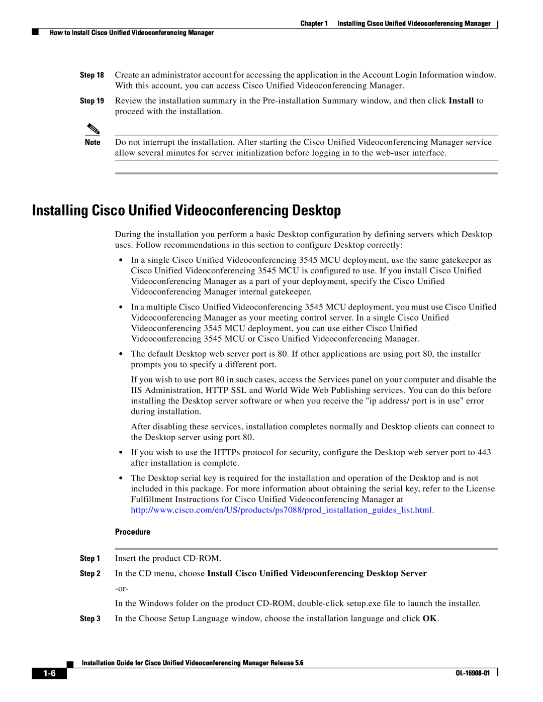 Cisco Systems Unified Videoconferencing Manager manual Installing Cisco Unified Videoconferencing Desktop, Procedure 