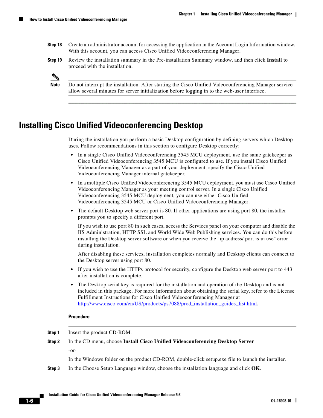 Cisco Systems Unified Videoconferencing Manager manual Installing Cisco Unified Videoconferencing Desktop 