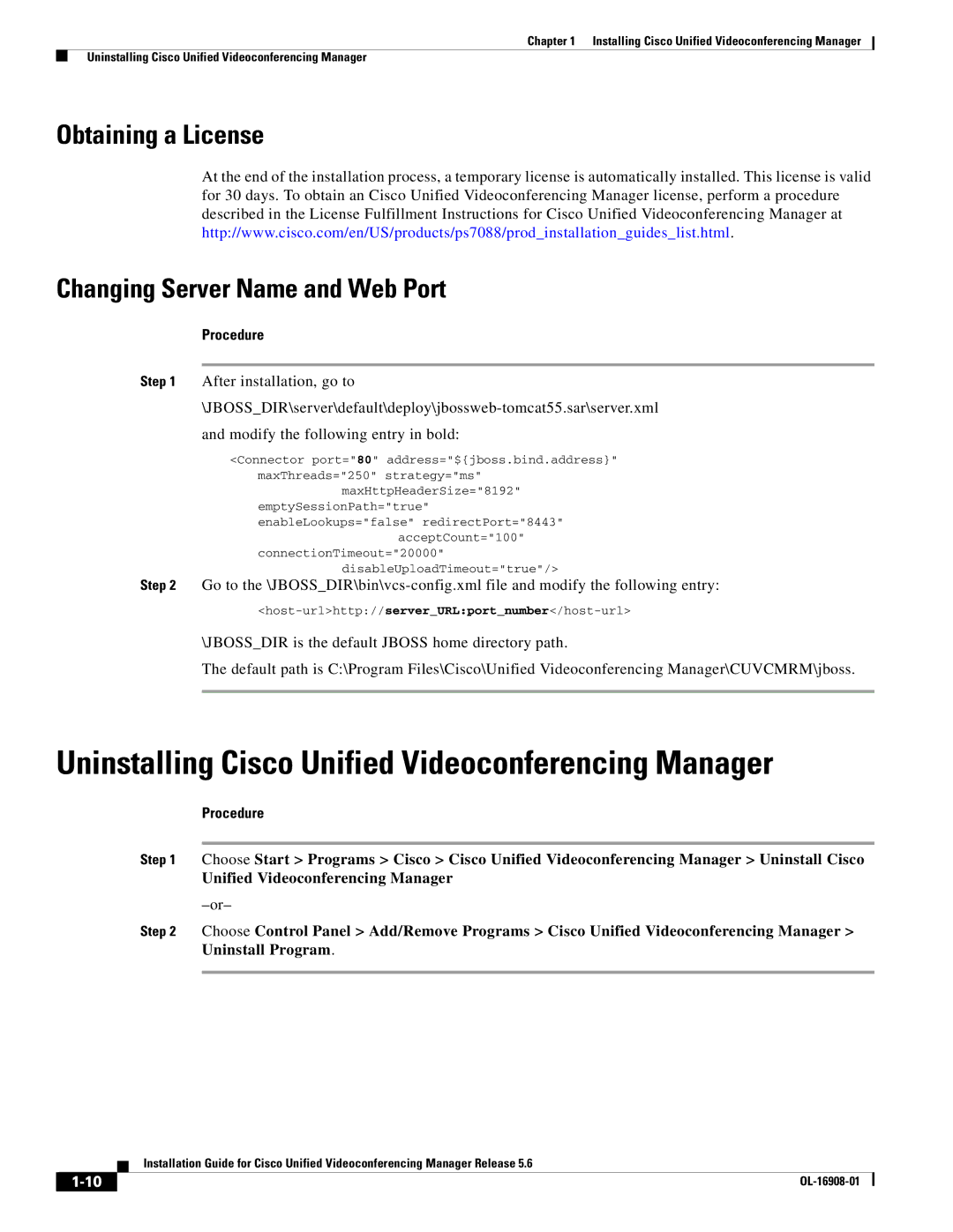 Cisco Systems manual Uninstalling Cisco Unified Videoconferencing Manager 