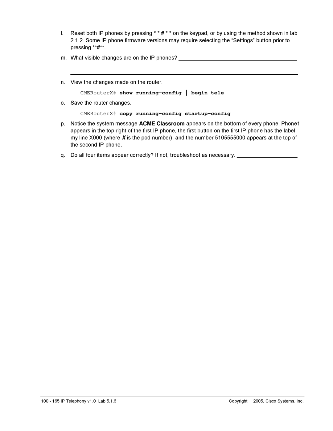 Cisco Systems manual 100 165 IP Telephony v1.0 Lab 