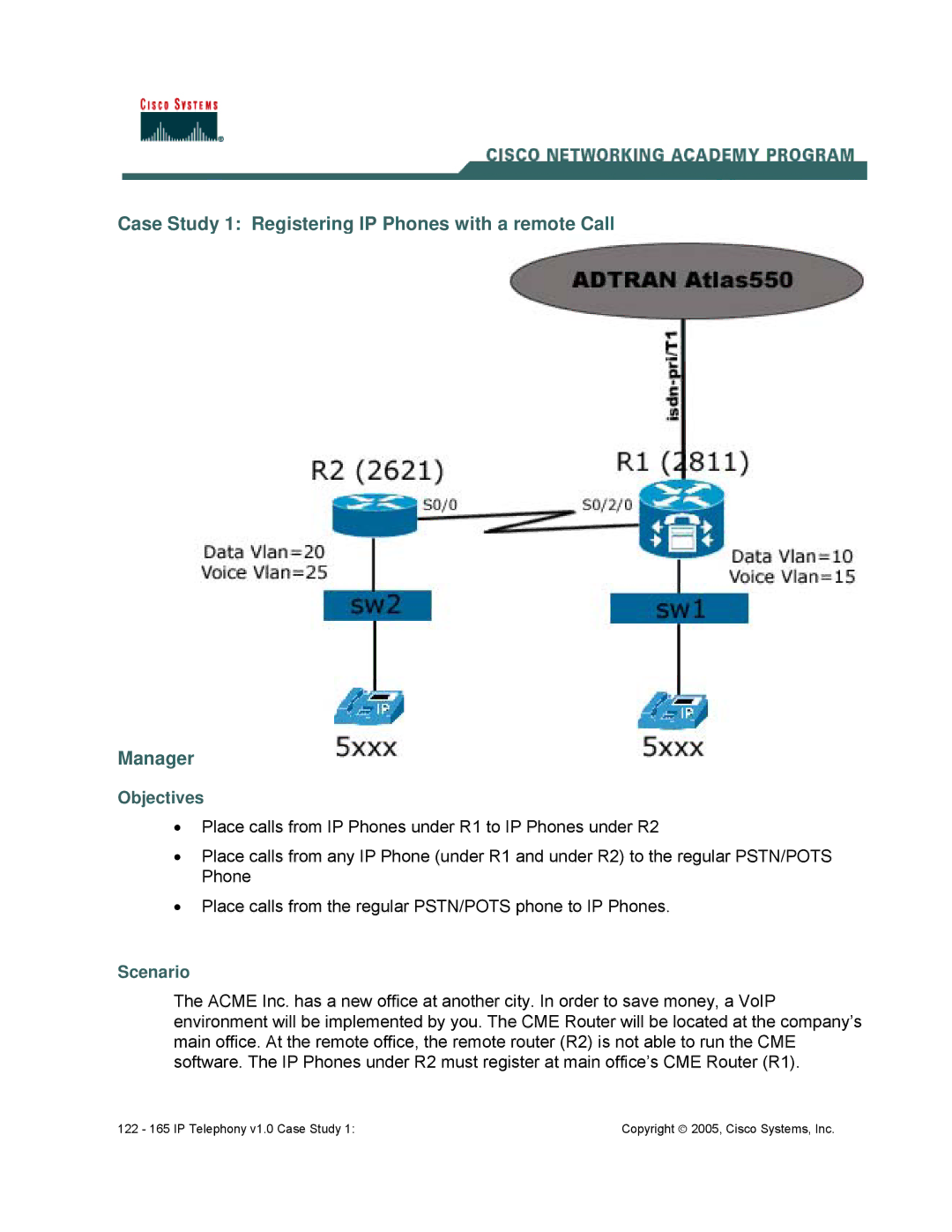 Cisco Systems v1.0 manual Objectives, Scenario 