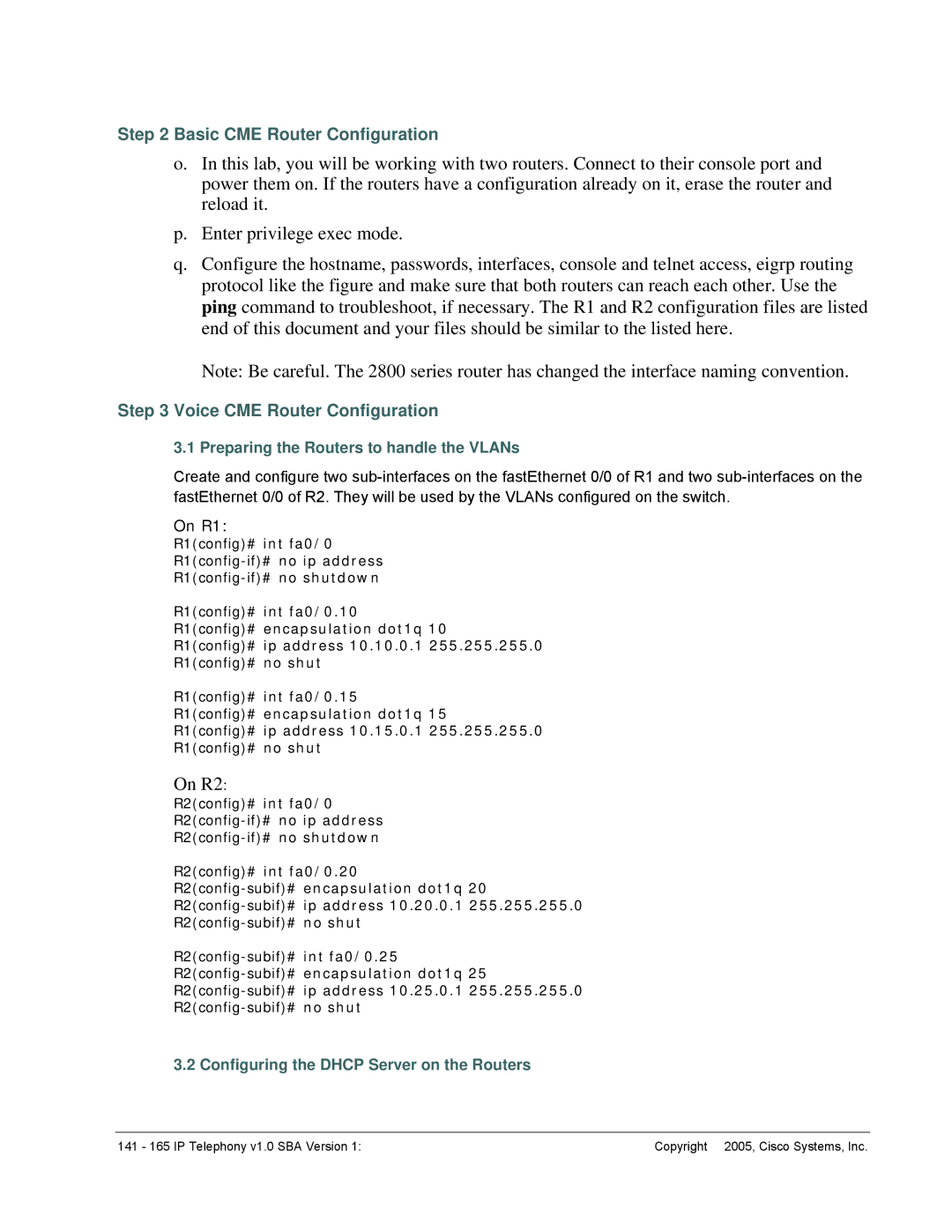 Cisco Systems manual 141 165 IP Telephony v1.0 SBA Version 