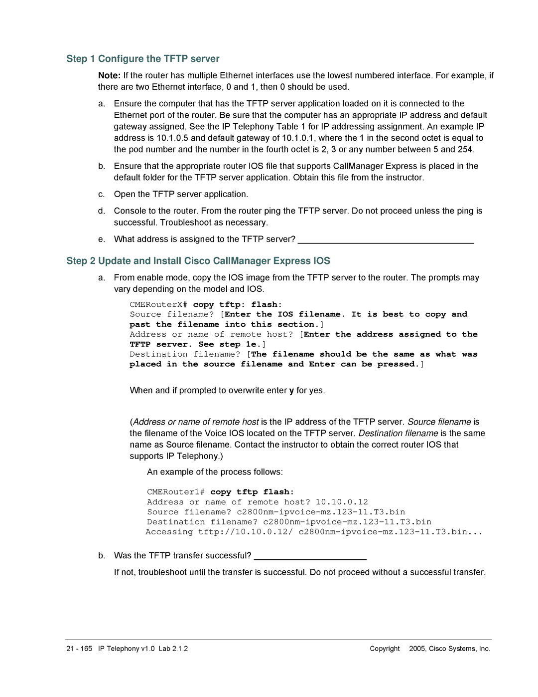 Cisco Systems v1.0 manual Configure the Tftp server, Update and Install Cisco CallManager Express IOS 