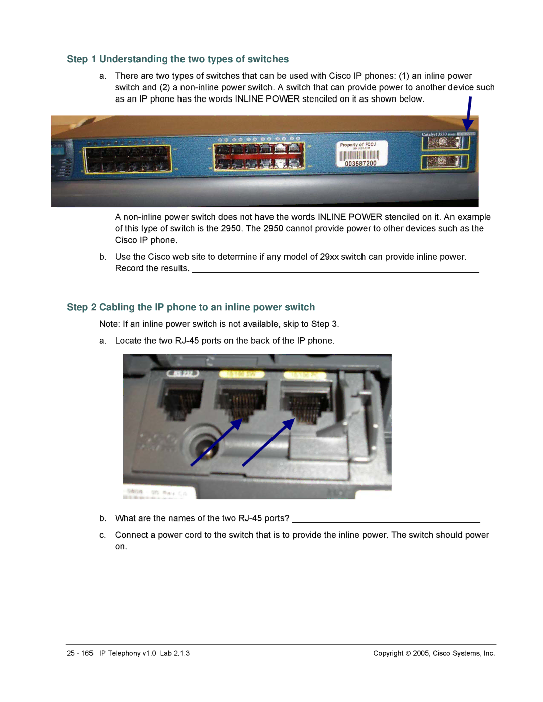 Cisco Systems v1.0 manual Understanding the two types of switches, Cabling the IP phone to an inline power switch 