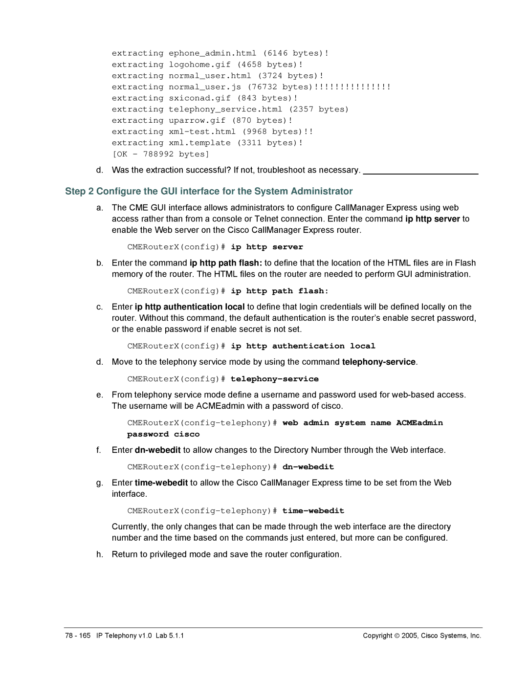 Cisco Systems v1.0 manual CMERouterXconfig# ip http server, CMERouterXconfig# ip http path flash 