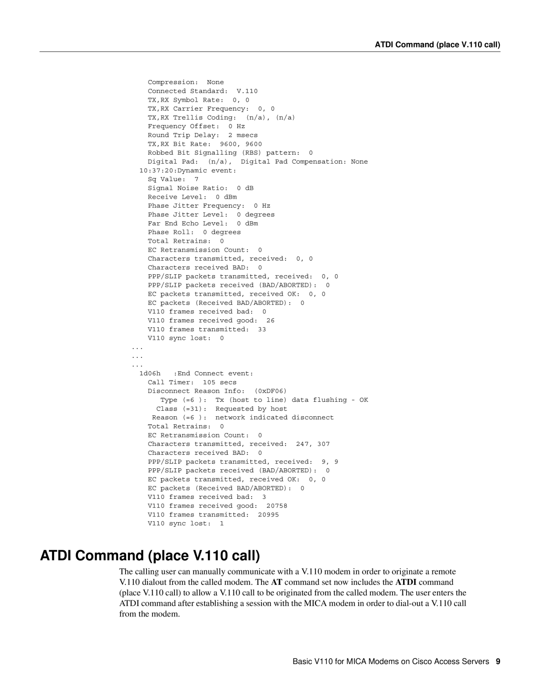 Cisco Systems V110 manual Atdi Command place V.110 call 