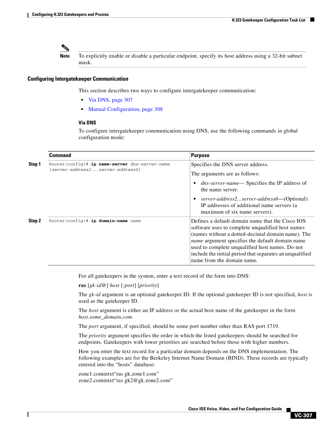 Cisco Systems VC-289 manual Configuring Intergatekeeper Communication, Server-address2...server-address6 -Optional, VC-307 