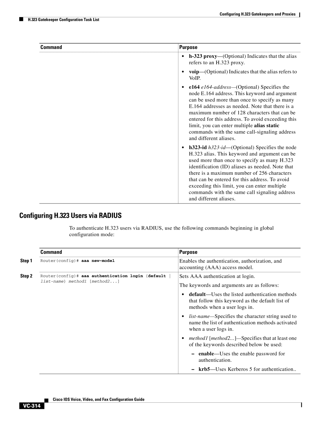 Cisco Systems VC-289 manual Configuring H.323 Users via Radius, VC-314 