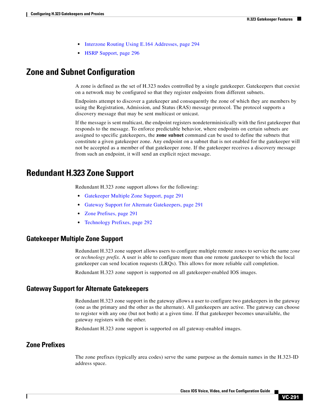 Cisco Systems VC-289 manual Zone and Subnet Configuration, Redundant H.323 Zone Support, Gatekeeper Multiple Zone Support 