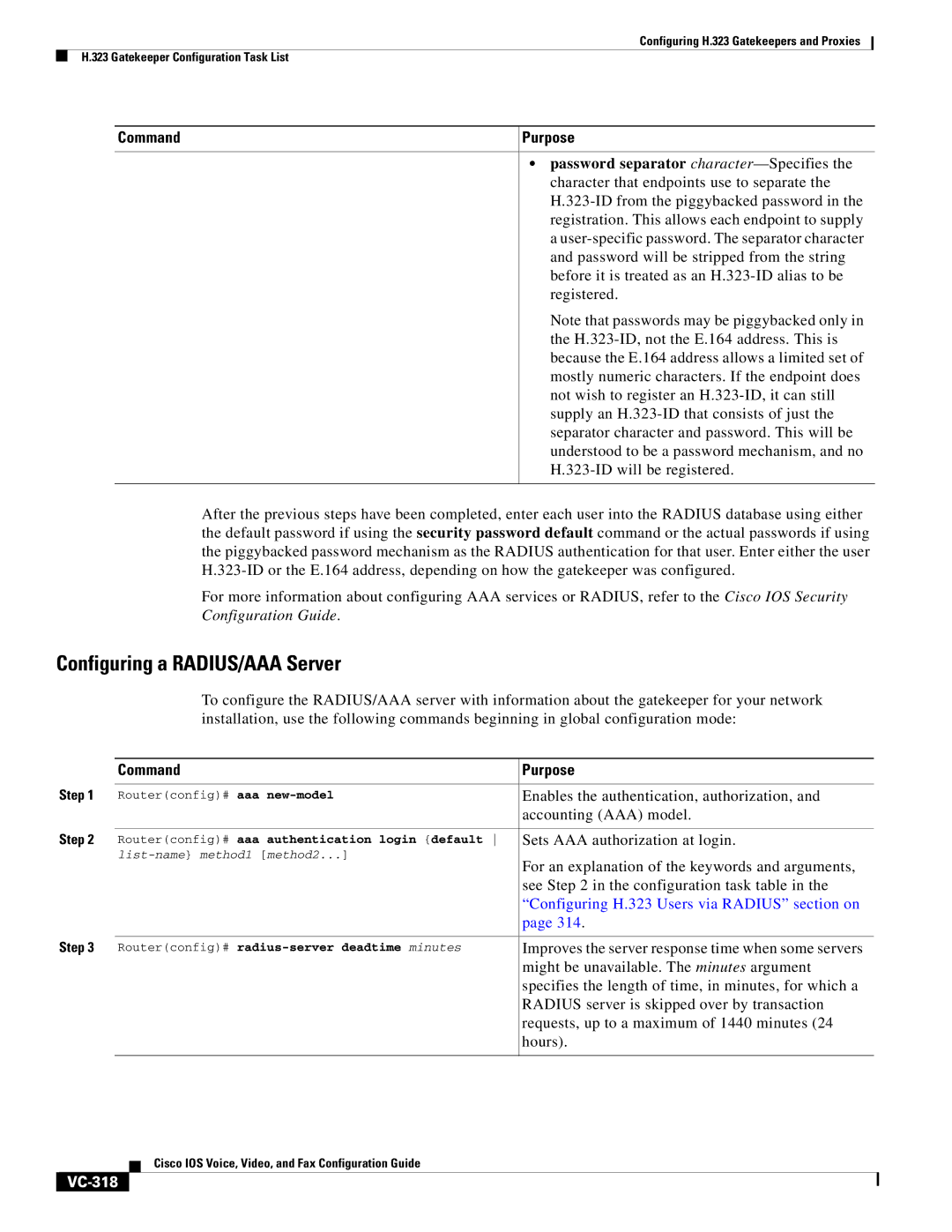 Cisco Systems VC-289 manual Configuring a RADIUS/AAA Server, VC-318 