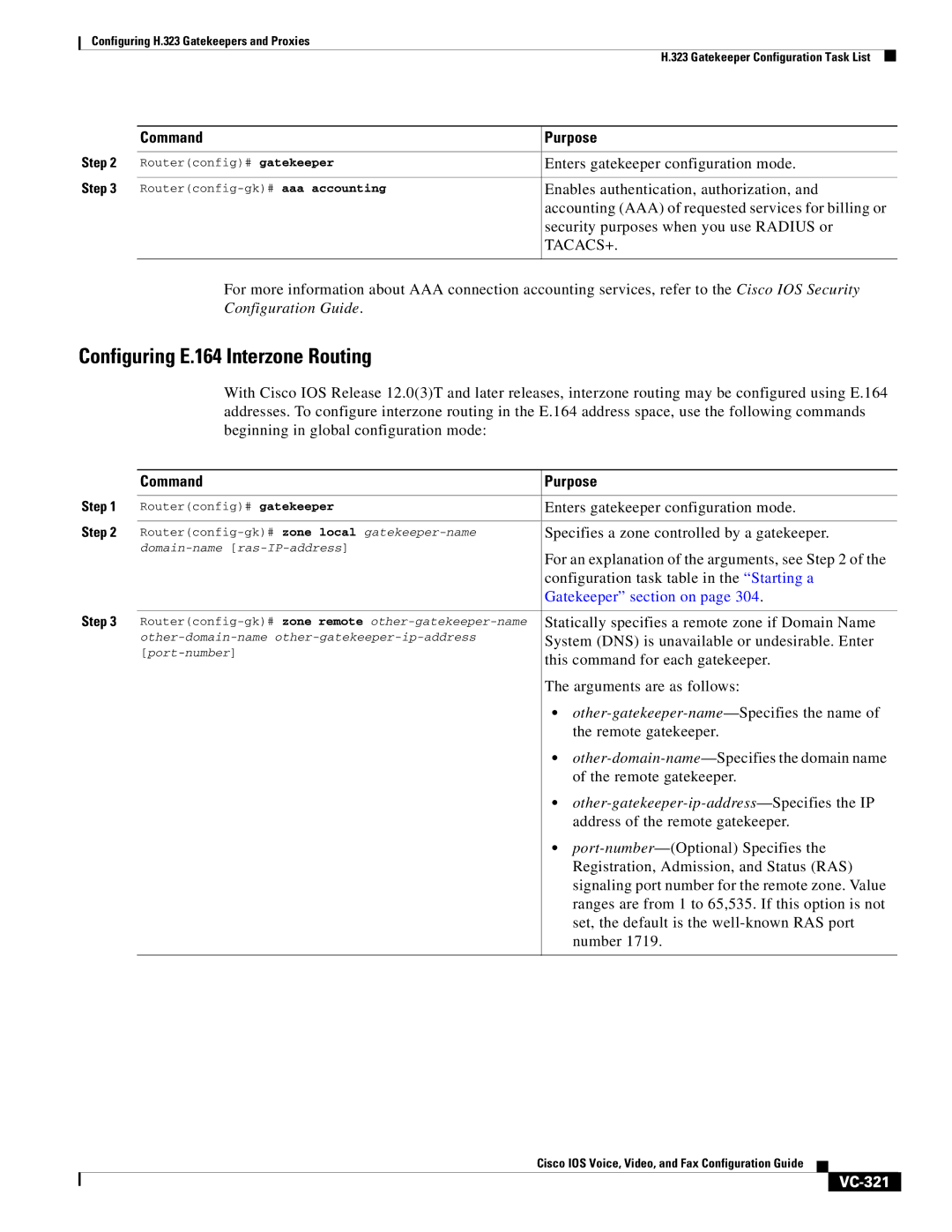 Cisco Systems VC-289 manual Configuring E.164 Interzone Routing, Other-gatekeeper-ip-address -Specifies the IP, VC-321 