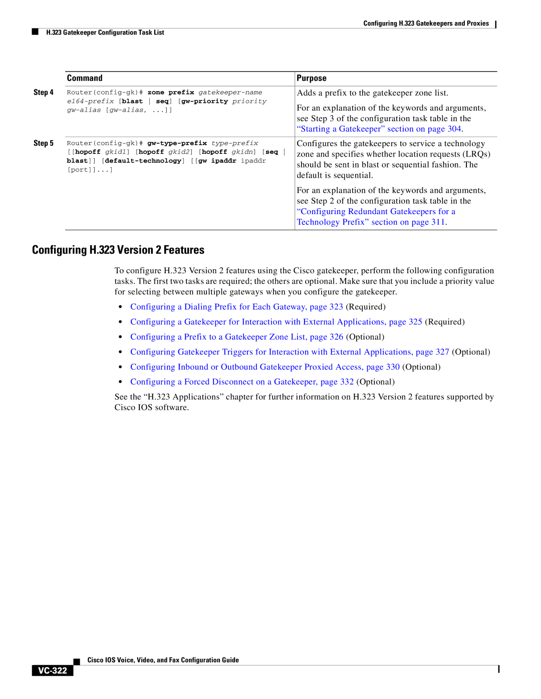 Cisco Systems VC-289 manual Configuring H.323 Version 2 Features, VC-322 
