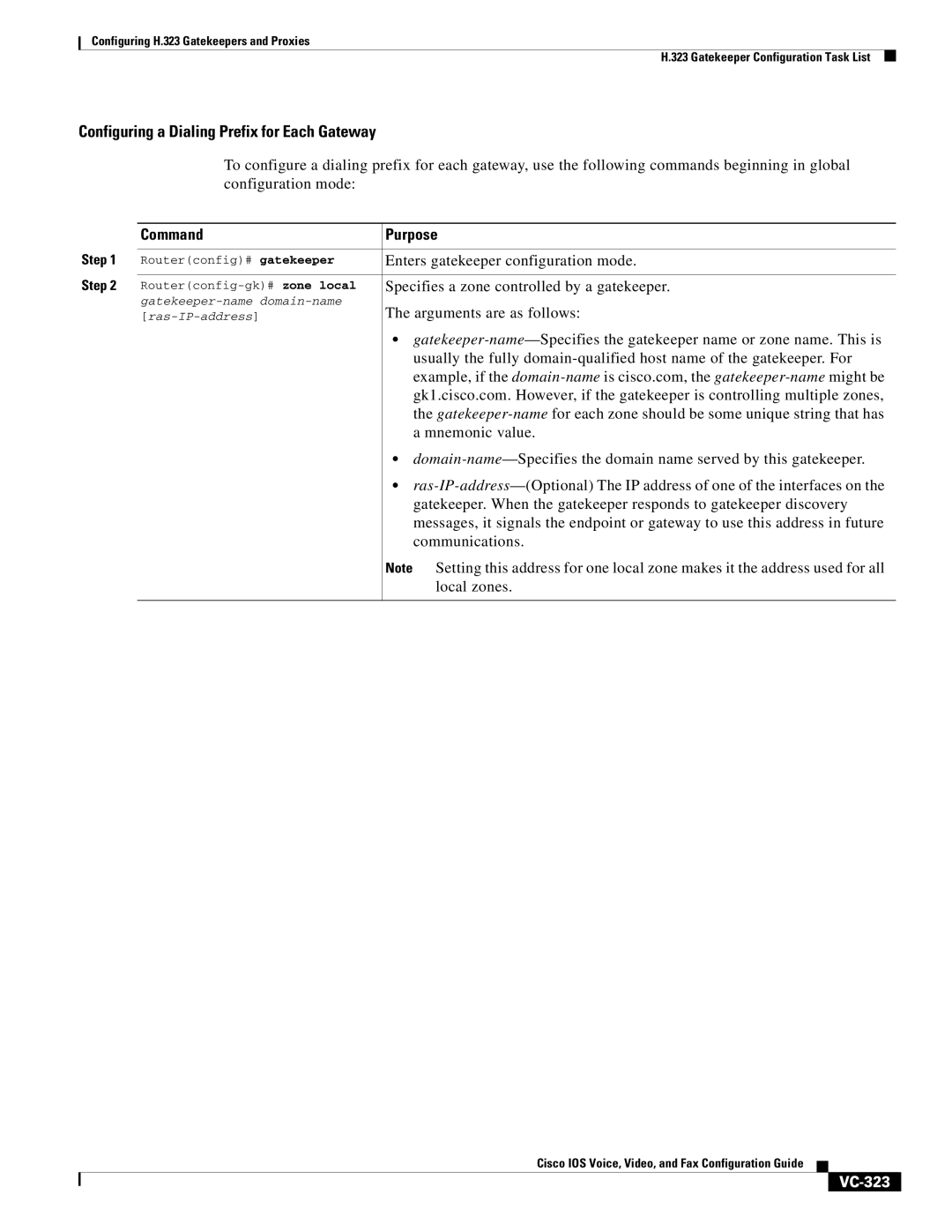 Cisco Systems VC-289 manual Configuring a Dialing Prefix for Each Gateway, VC-323 