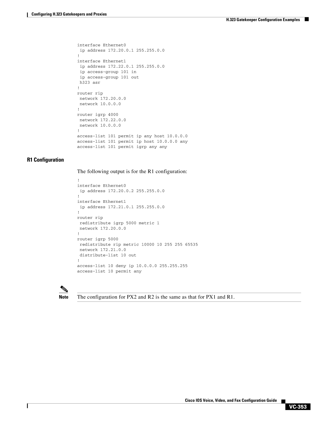 Cisco Systems VC-289 manual R1 Configuration, VC-353 