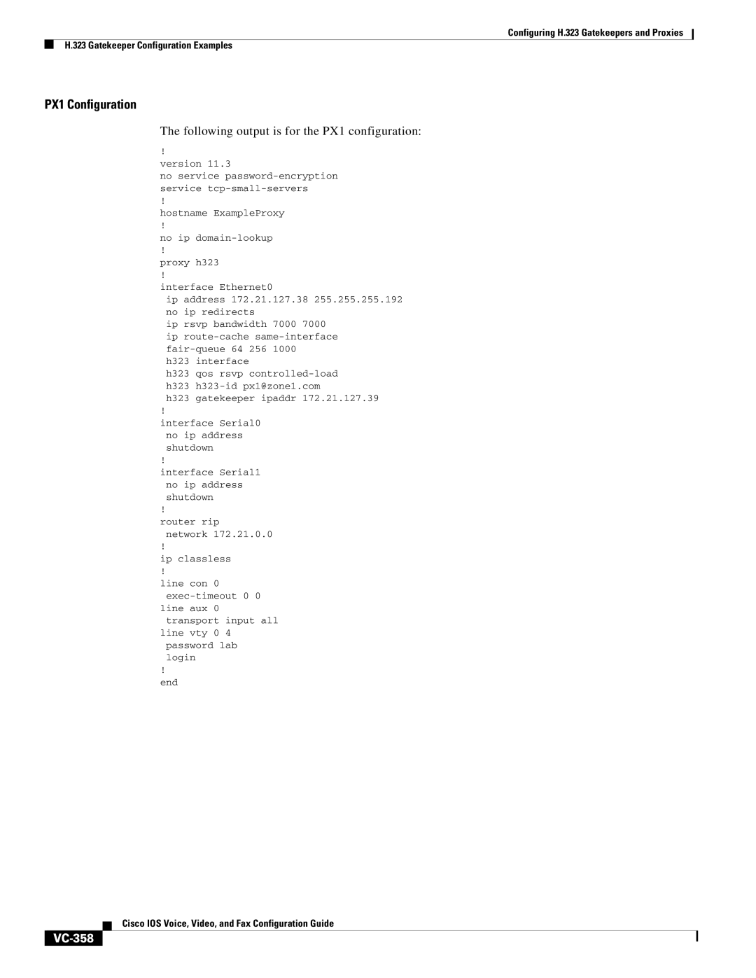 Cisco Systems VC-289 manual PX1 Configuration, VC-358 