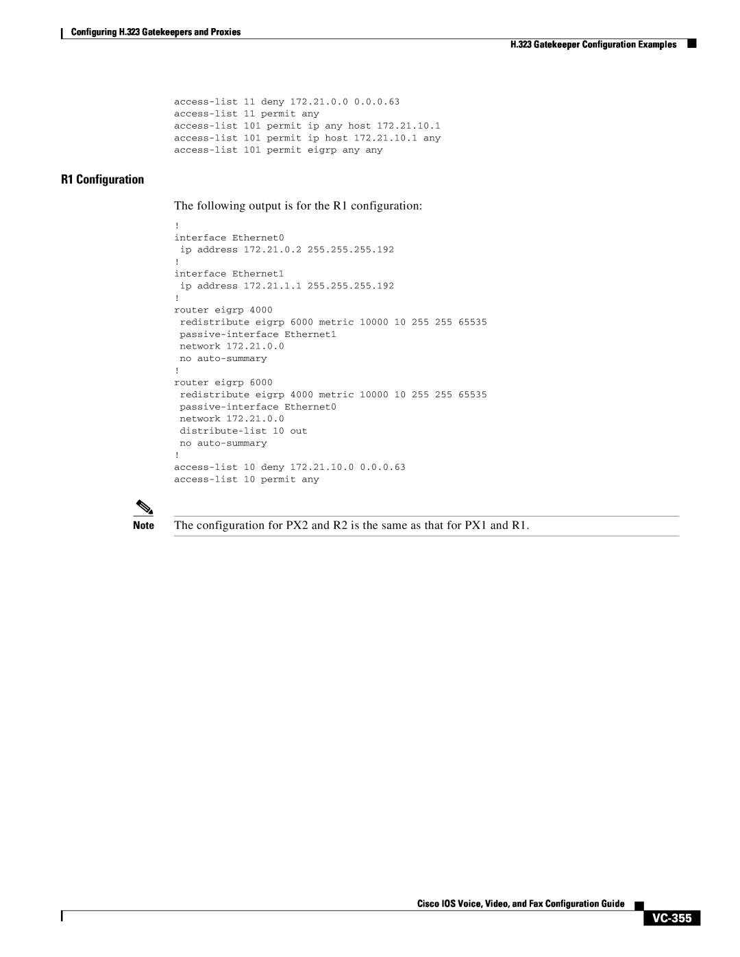 Cisco Systems VC-289 manual R1 Configuration, VC-355, Configuring H.323 Gatekeepers and Proxies 