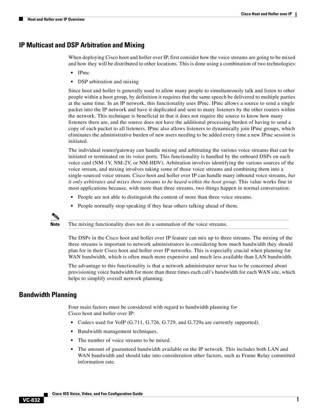 Cisco Systems VC-825 appendix IP Multicast and DSP Arbitration and Mixing, Bandwidth Planning, VC-832 