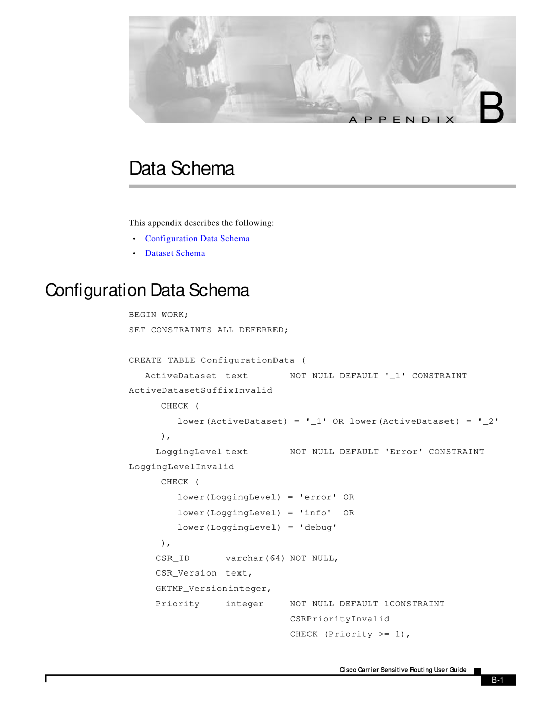 Cisco Systems Version 1.1 manual Configuration Data Schema Dataset Schema 