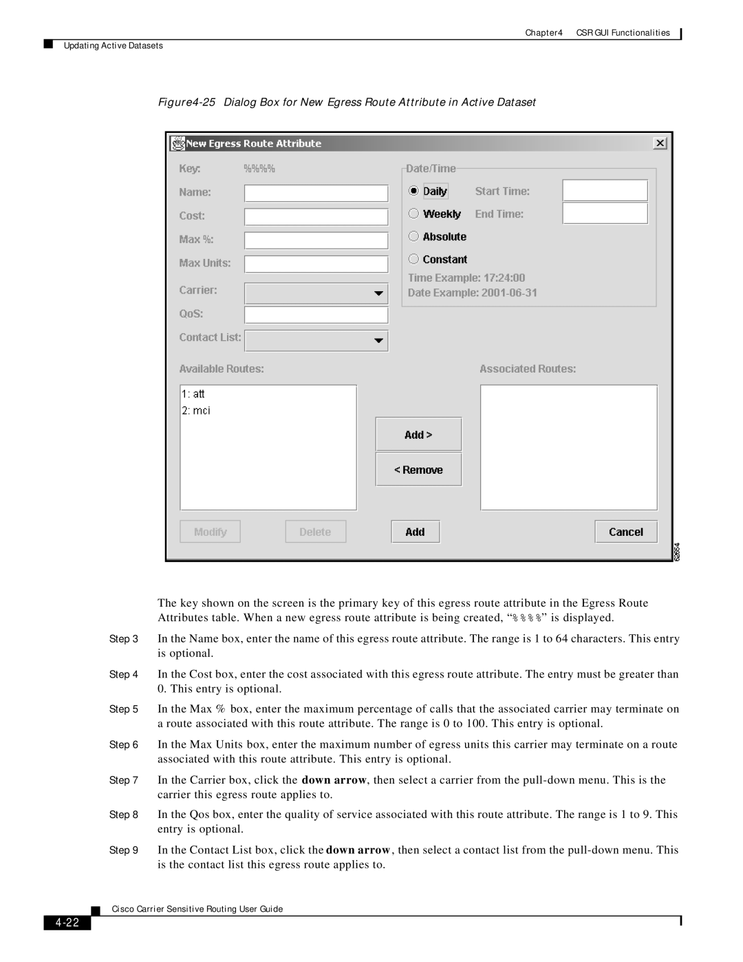 Cisco Systems Version 1.1 manual CSR GUI Functionalities Updating Active Datasets 