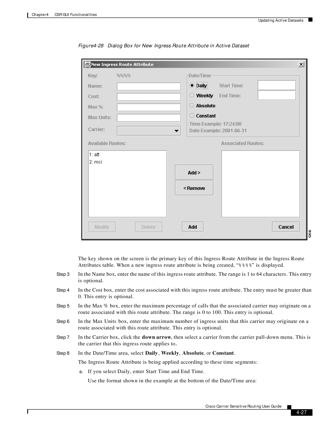 Cisco Systems Version 1.1 manual CSR GUI Functionalities Updating Active Datasets 