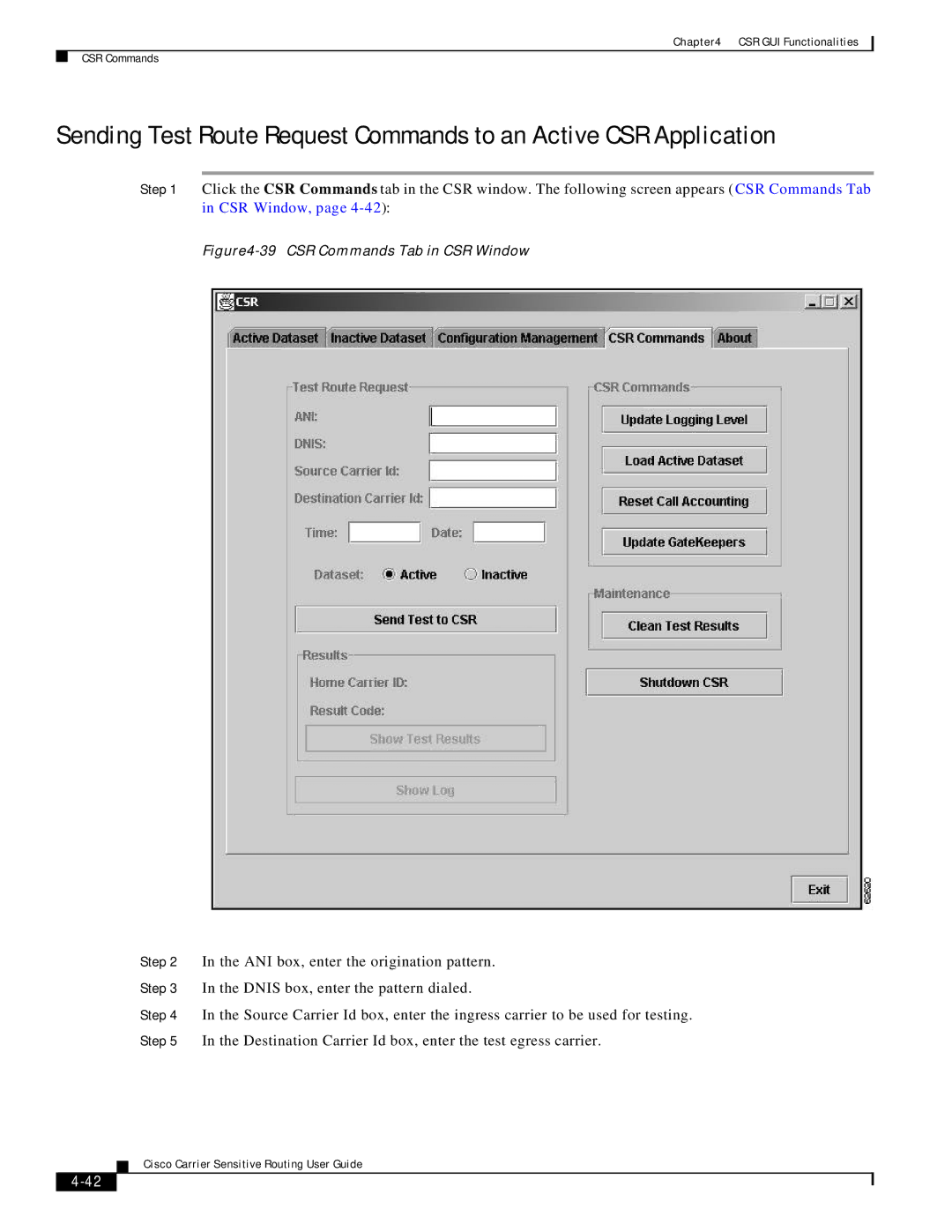 Cisco Systems Version 1.1 manual CSR Commands Tab in CSR Window 