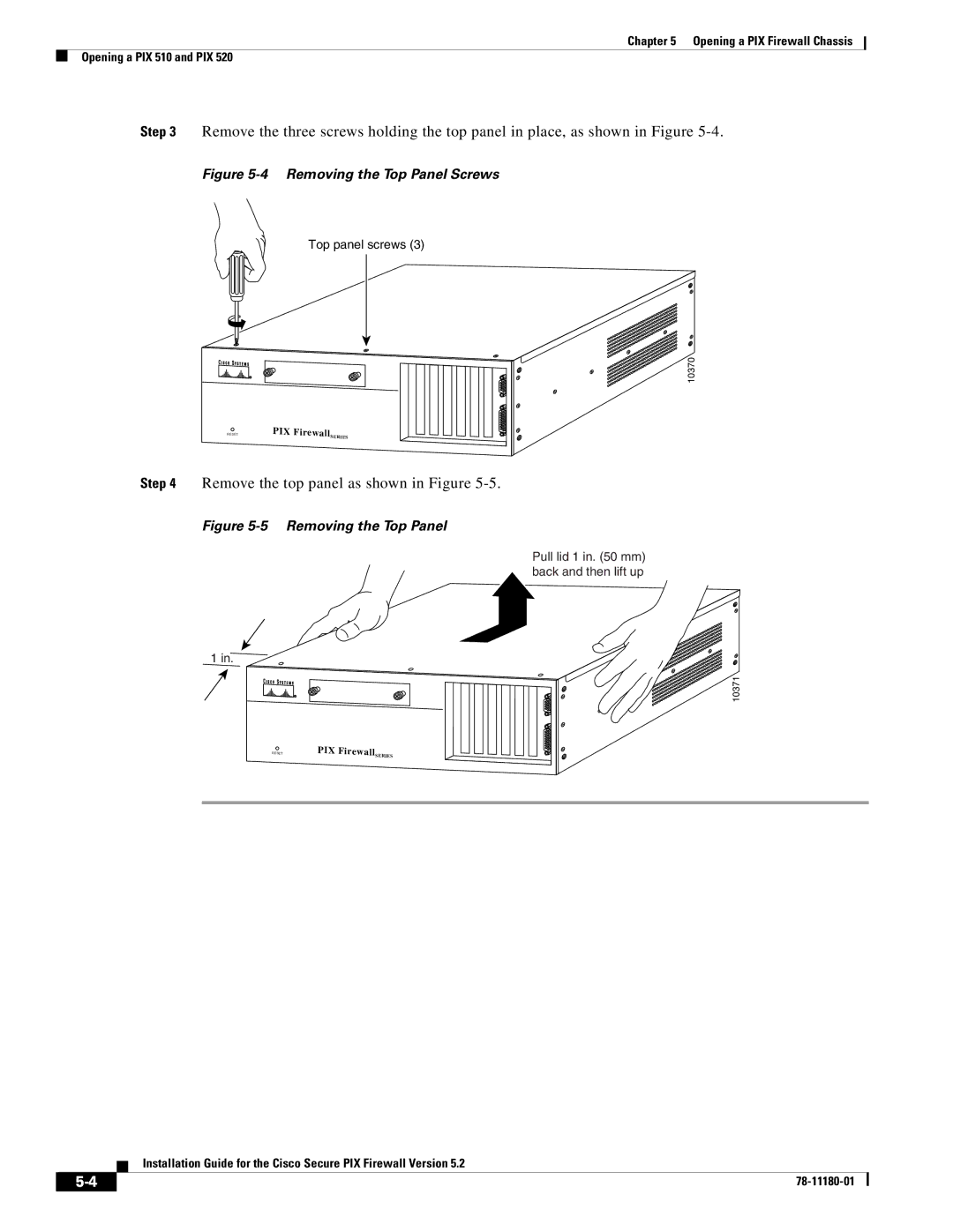 Cisco Systems Version 5.2 78-11180-01 user service Remove the top panel as shown in Figure, Removing the Top Panel Screws 