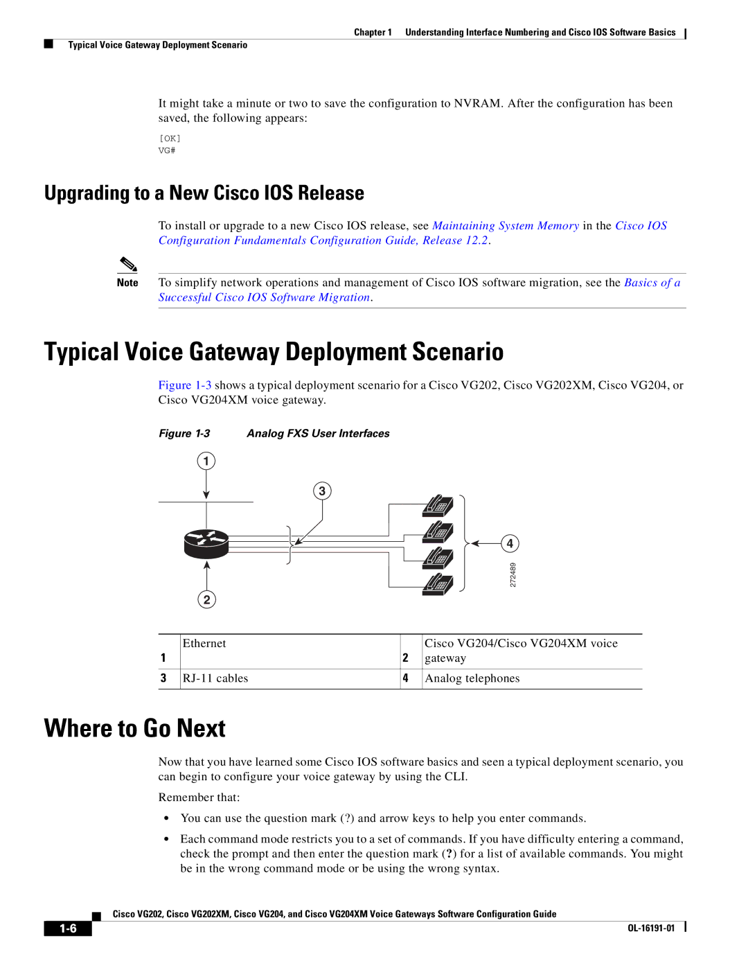 Cisco Systems VG202 Typical Voice Gateway Deployment Scenario, Where to Go Next, Upgrading to a New Cisco IOS Release 