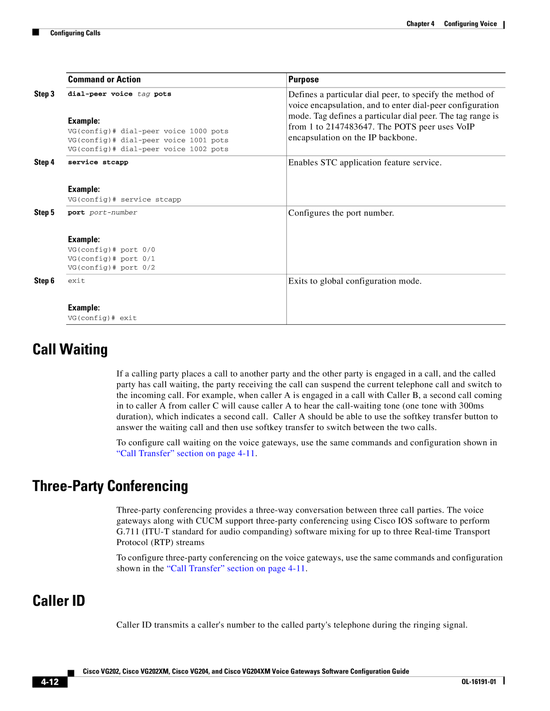 Cisco Systems VG202XM, VG204XM manual Call Waiting, Three-Party Conferencing, Caller ID 