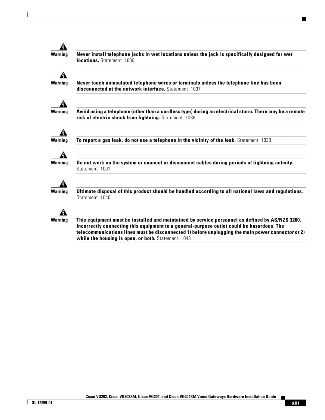 Cisco Systems VG204XM, VG202XM manual Xiii 