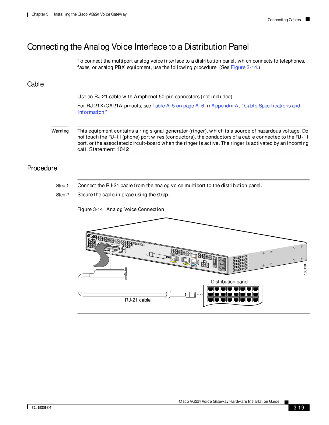 Cisco Systems VG224 installation instructions Analog Voice Connection 