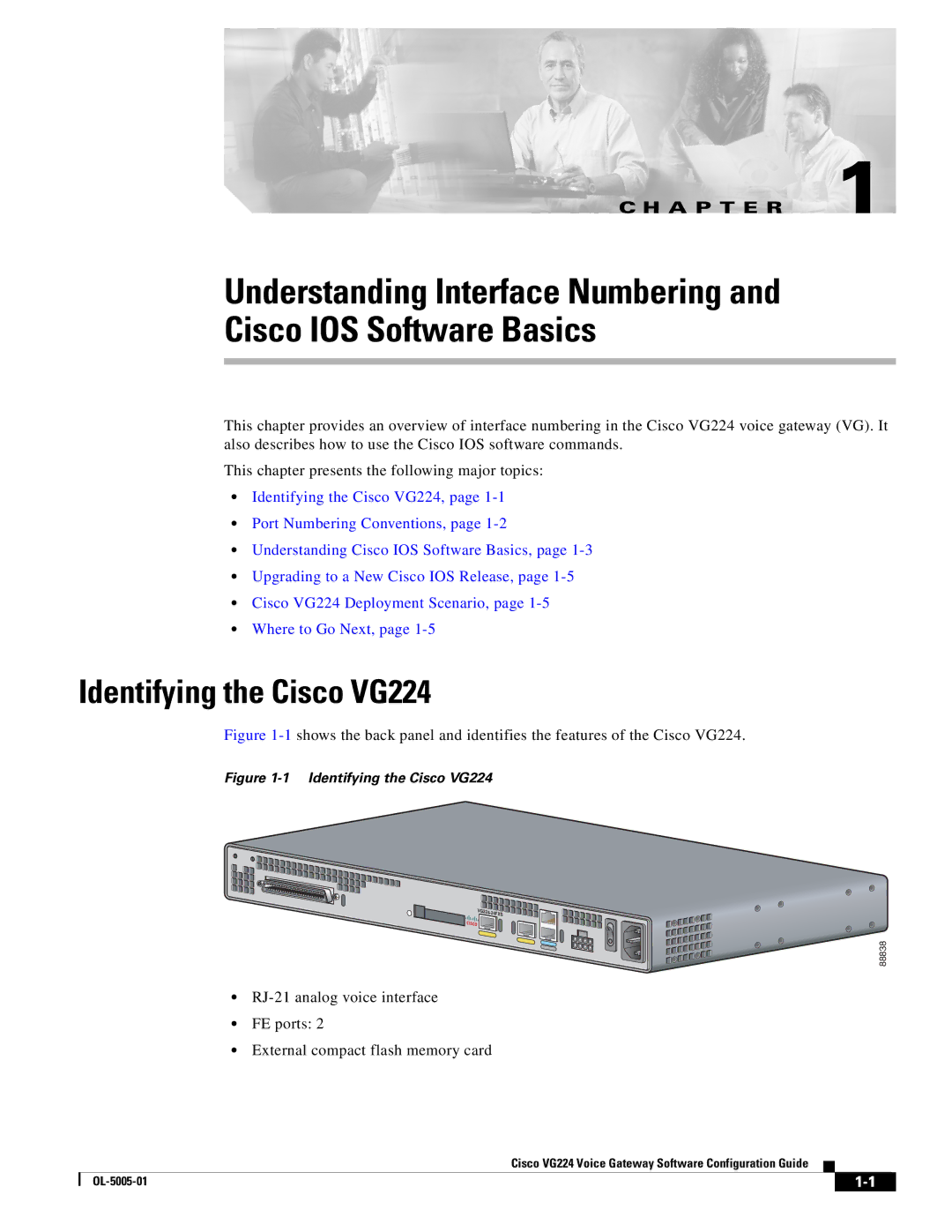 Cisco Systems manual Understanding Interface Numbering Cisco IOS Software Basics, Identifying the Cisco VG224 