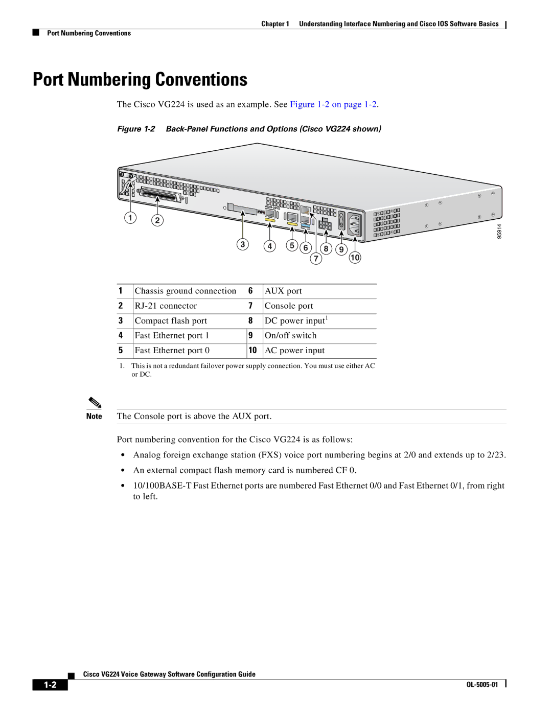 Cisco Systems manual Port Numbering Conventions, Cisco VG224 is used as an example. See -2 on 