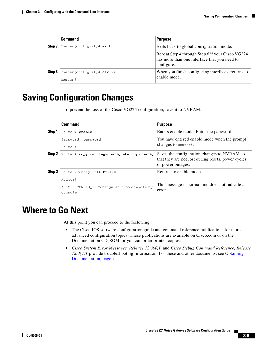 Cisco Systems VG224 manual Saving Configuration Changes 