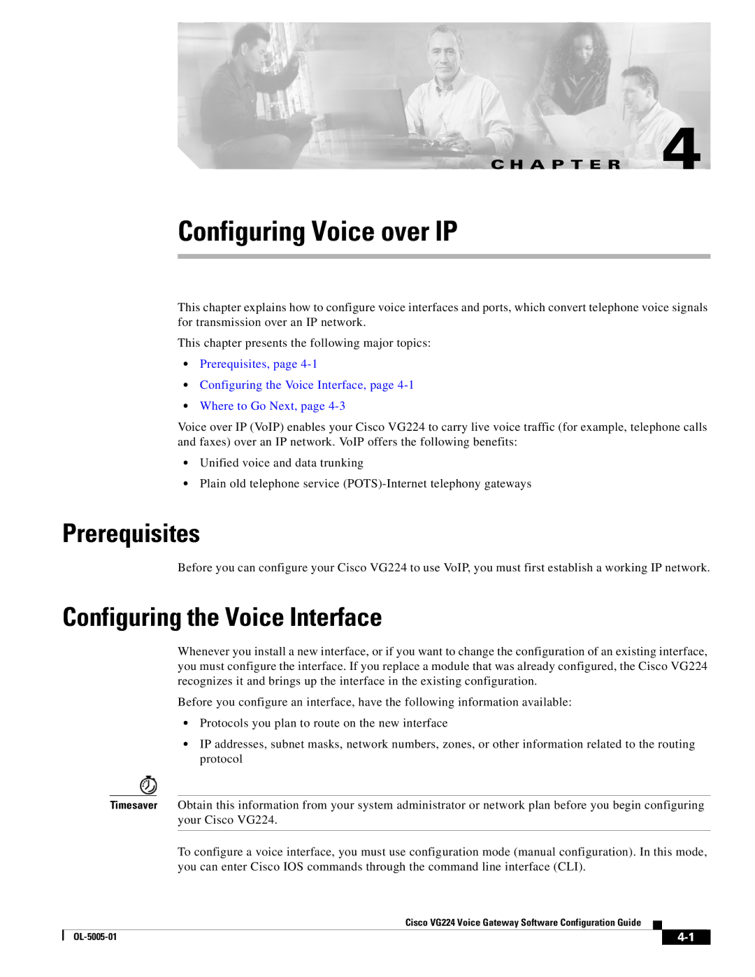 Cisco Systems VG224 manual Prerequisites, Configuring the Voice Interface 