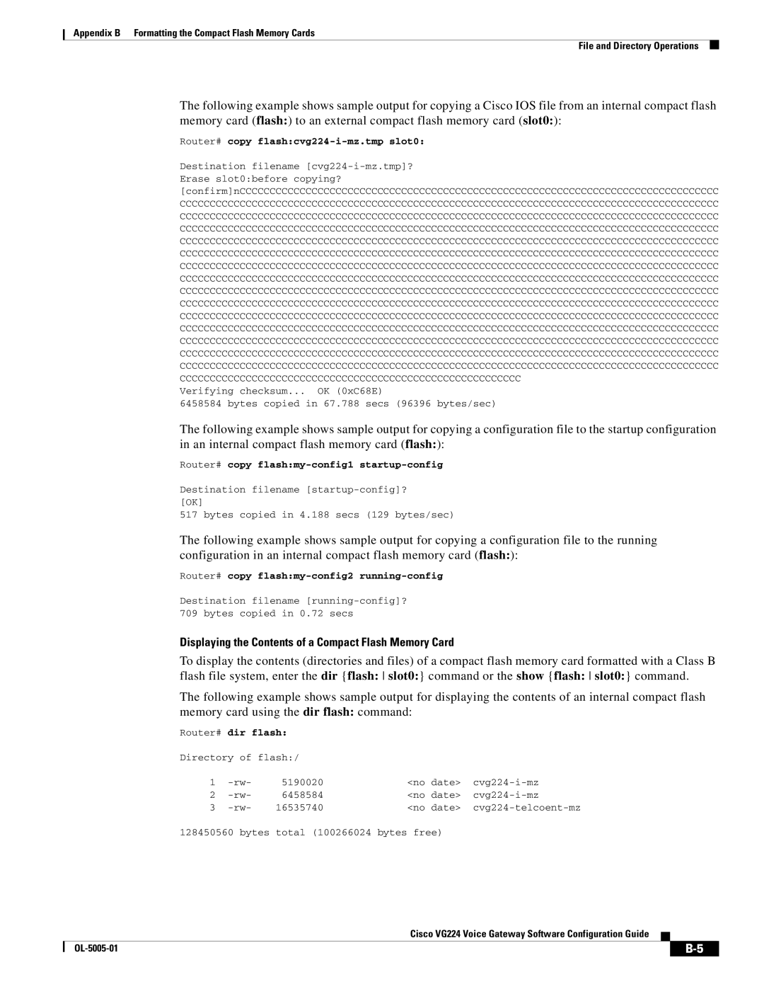 Cisco Systems VG224 manual Displaying the Contents of a Compact Flash Memory Card 