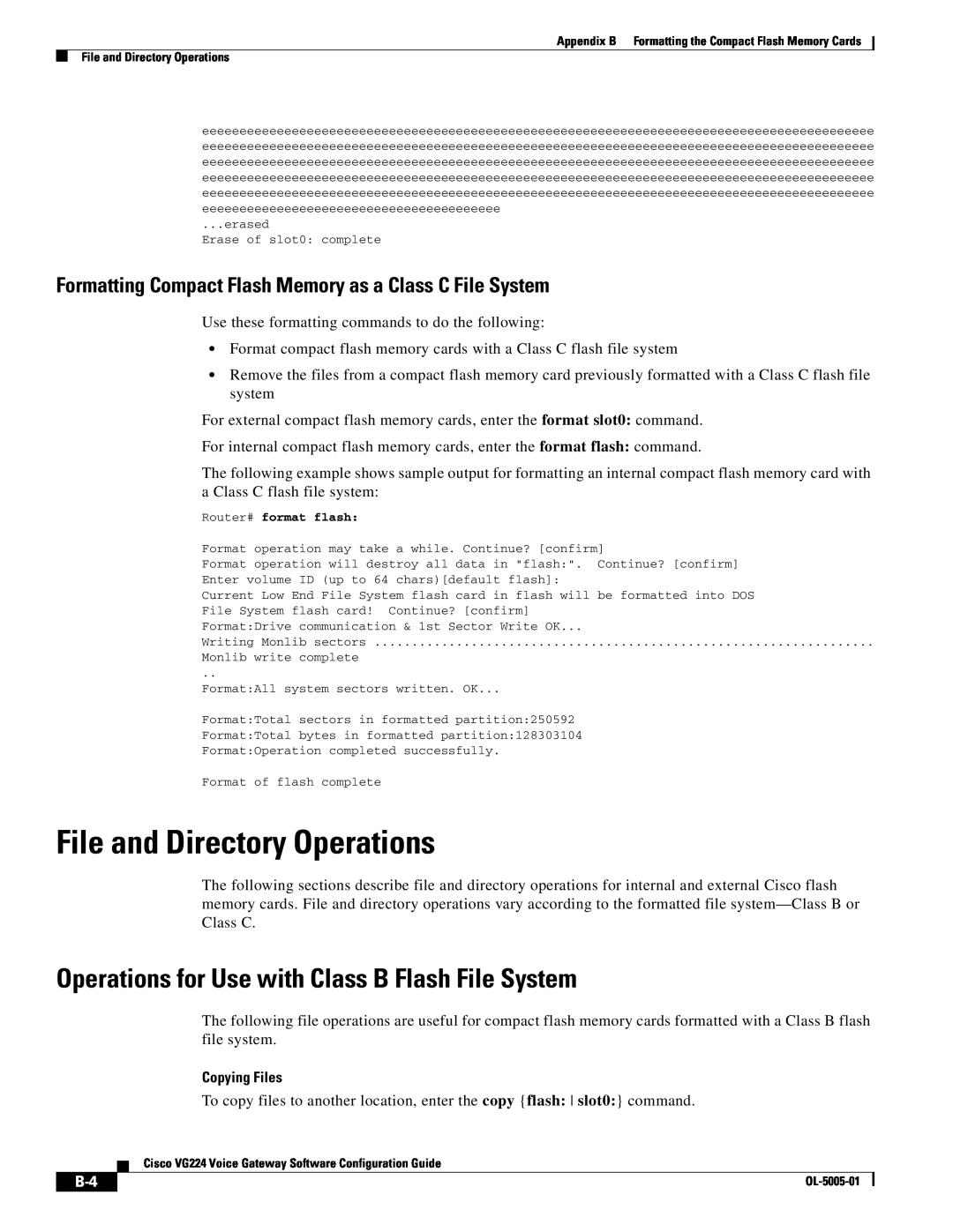 Cisco Systems VG224 manual File and Directory Operations, Operations for Use with Class B Flash File System, Copying Files 