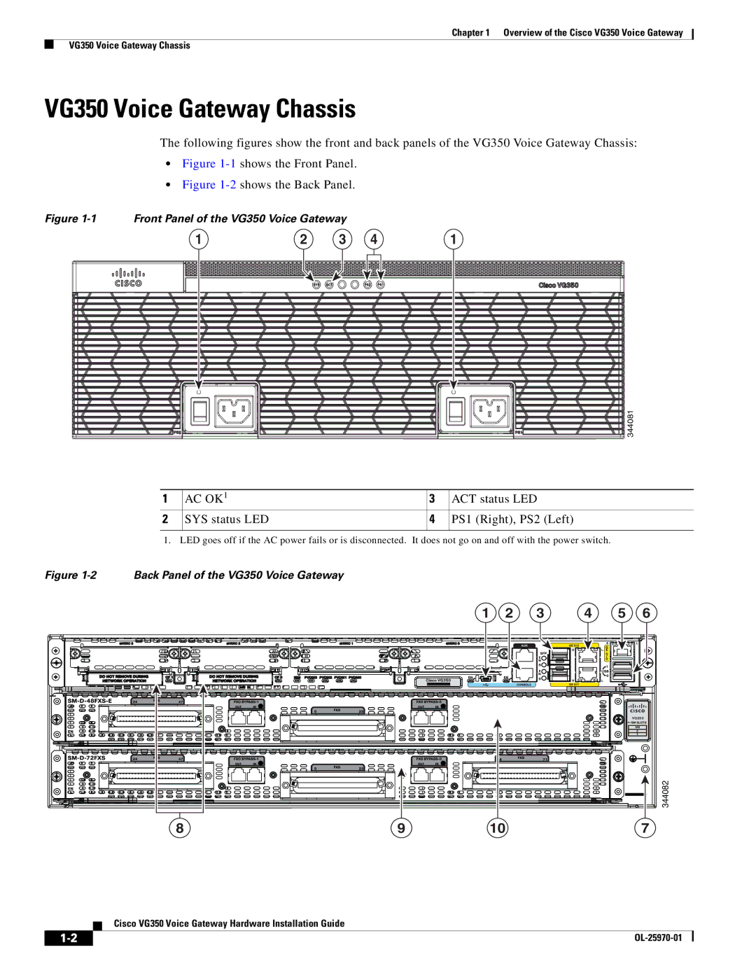 Cisco Systems SMD48FXSE specifications VG350 Voice Gateway Chassis, Ac Ok 