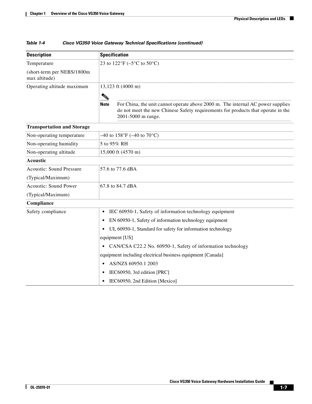 Cisco Systems VG350, SMD48FXSE specifications Transportation and Storage 