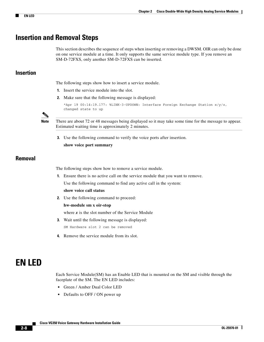 Cisco Systems SMD48FXSE, VG350 specifications Insertion and Removal Steps 