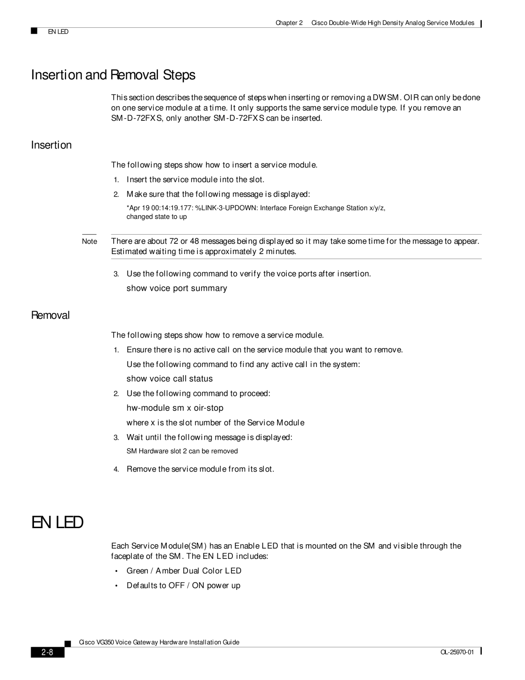 Cisco Systems VG350 specifications Insertion and Removal Steps 