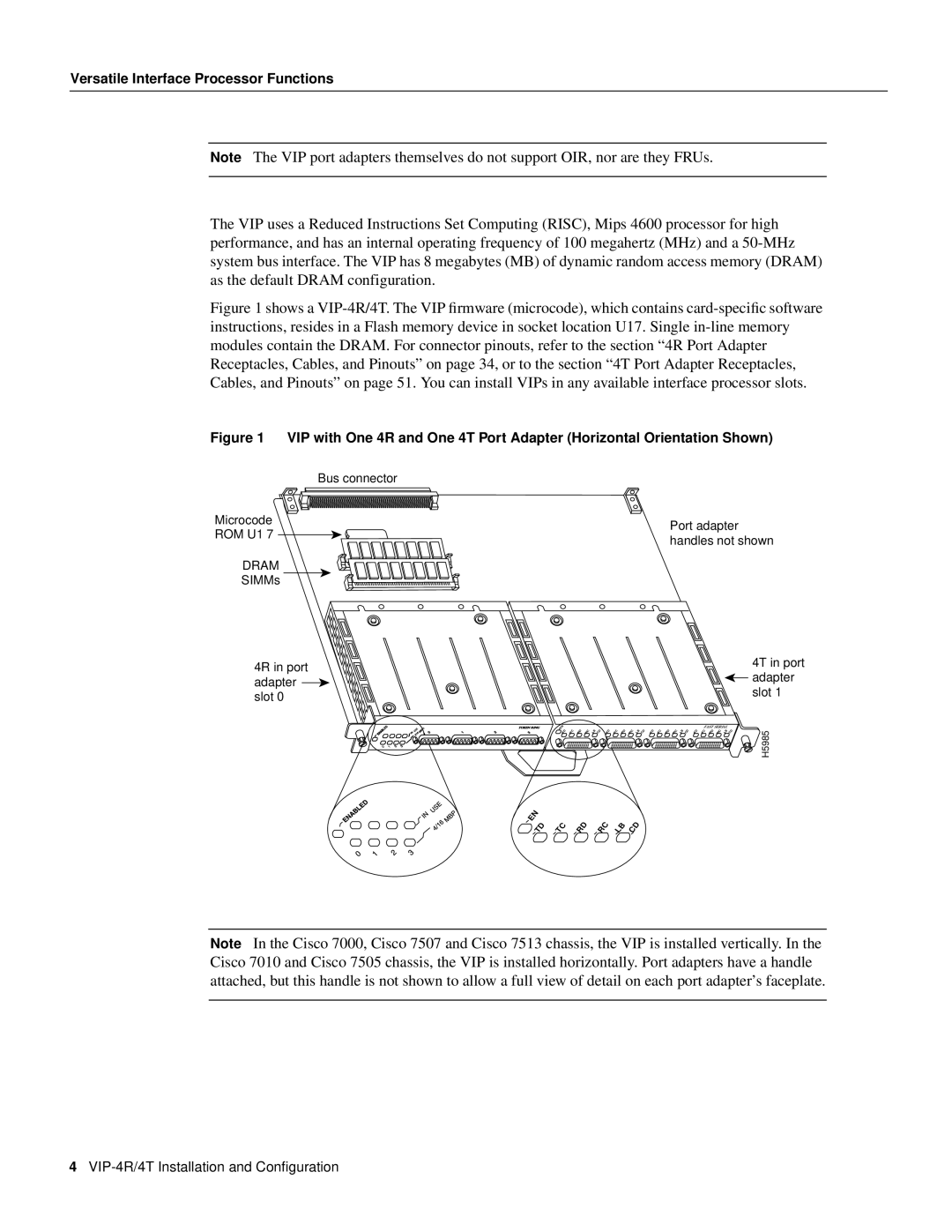 Cisco Systems manual VIP-4R/4T Installation and Conﬁguration, H5985 