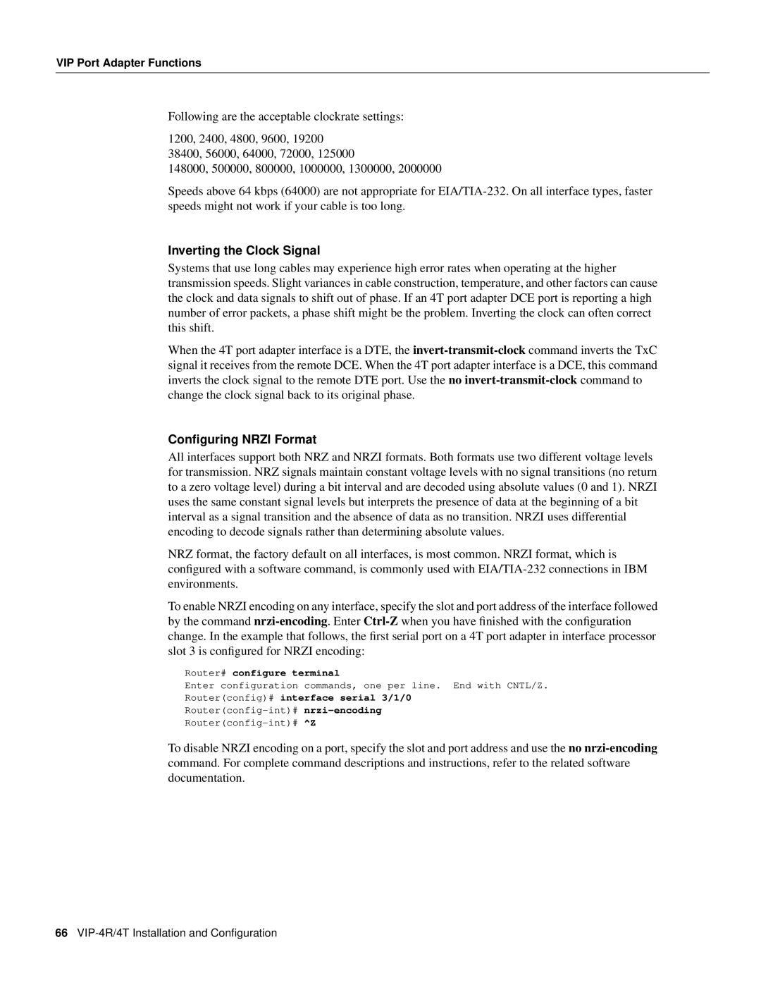 Cisco Systems VIP-4R/4T manual Inverting the Clock Signal, Conﬁguring NRZI Format 