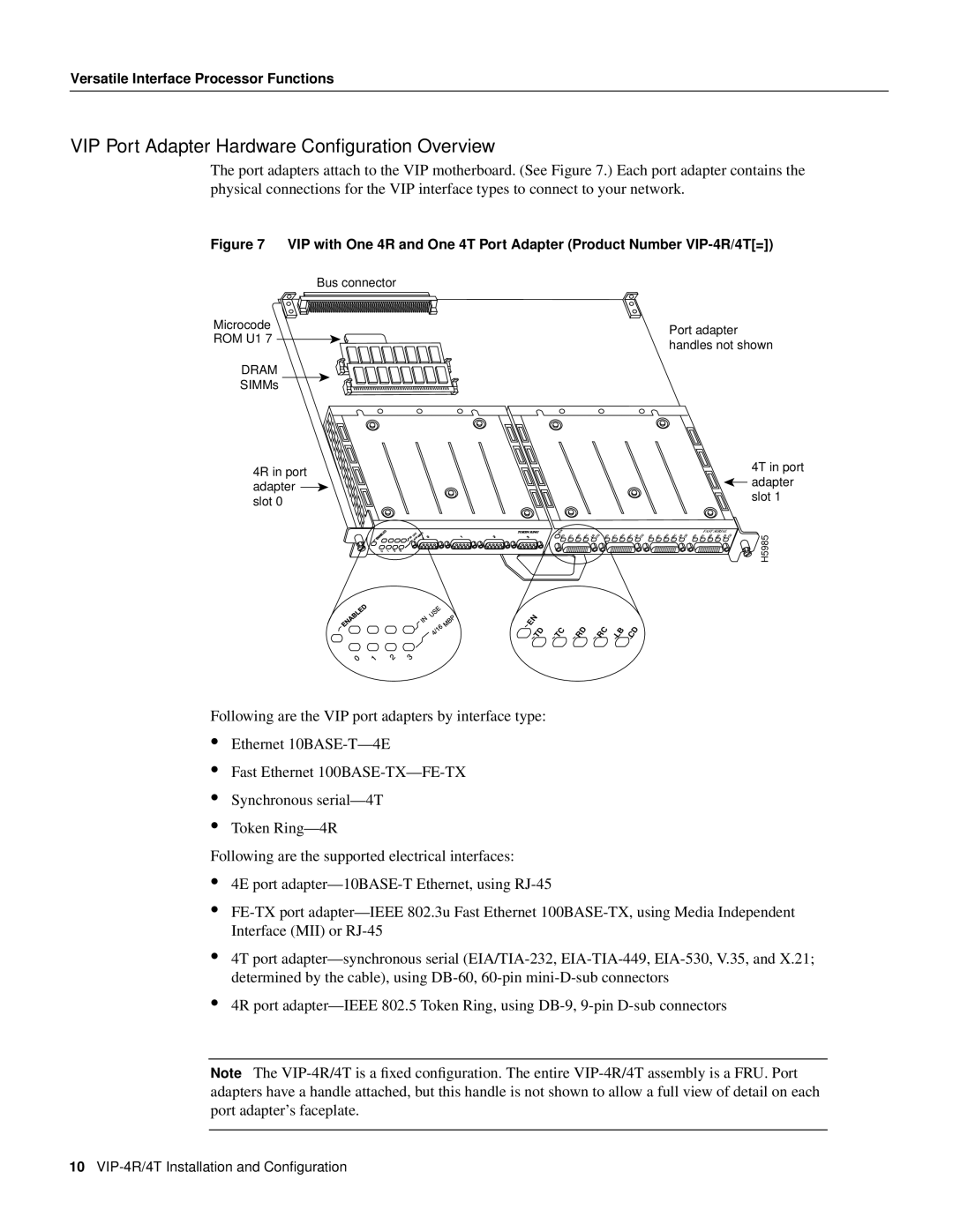 Cisco Systems VIP-4R/4T manual VIP Port Adapter Hardware Conﬁguration Overview 