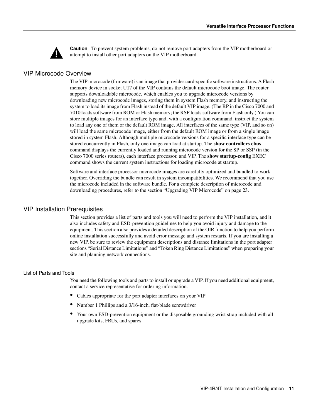 Cisco Systems VIP-4R/4T manual VIP Microcode Overview, VIP Installation Prerequisites, List of Parts and Tools 